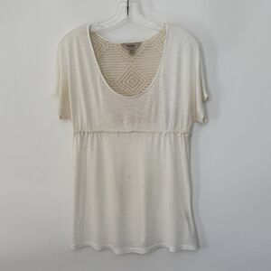 Decree Womens Sz M Ivory Pullover Top Baby Doll High Elastic Waist Lace Back Y2K